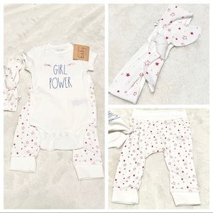 🆕Rae Dunn 3pc GIRL POWER Baby Onesie Set